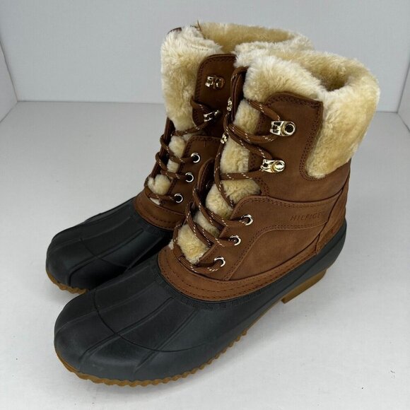 Tommy Hilfiger Womens Brown Reisen Duck Winter Lace Up Size 10M Rain Boots - Picture 1 of 11